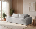 Designer 3 Sitzer Sofa Mira in Bouclé mit Schlaffunktion & Stauraum – Sand