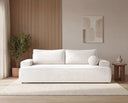 Designer 3 Sitzer Sofa Mira in Bouclé mit Schlaffunktion & Stauraum – Weiß