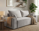 Designer 3 Sitzer Sofa Rego in Samt mit Schlaffunktion & Stauraum – Hellgrau