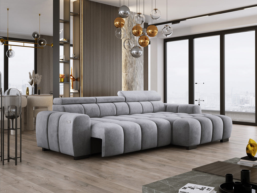 Canapé design Amalfi en Velours avec extension d’assise électrique