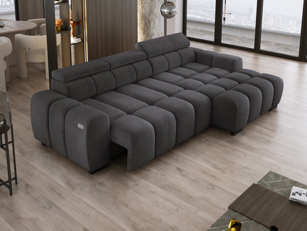 Canapé design Amalfi en Velours avec extension d’assise électrique