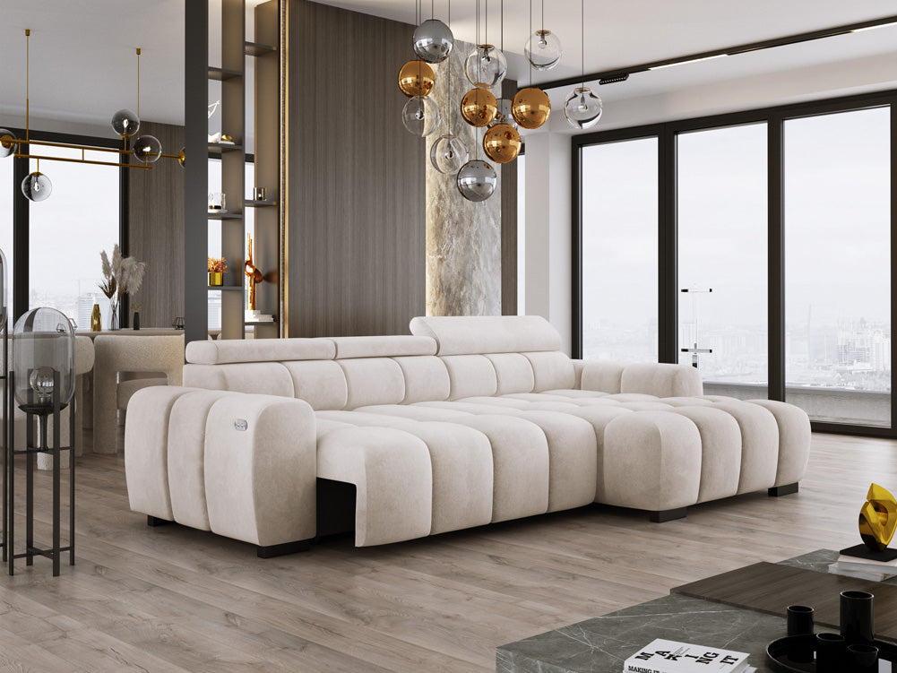 Canapé design Amalfi en Velours avec extension d’assise électrique