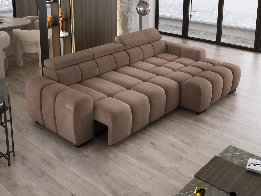 Canapé design Amalfi en Velours avec extension d’assise électrique