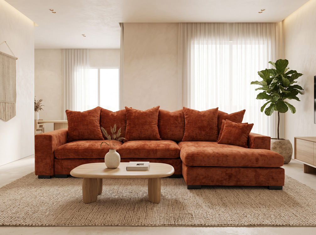 Canapé design Selena L avec fonction couchage en tissu structuré