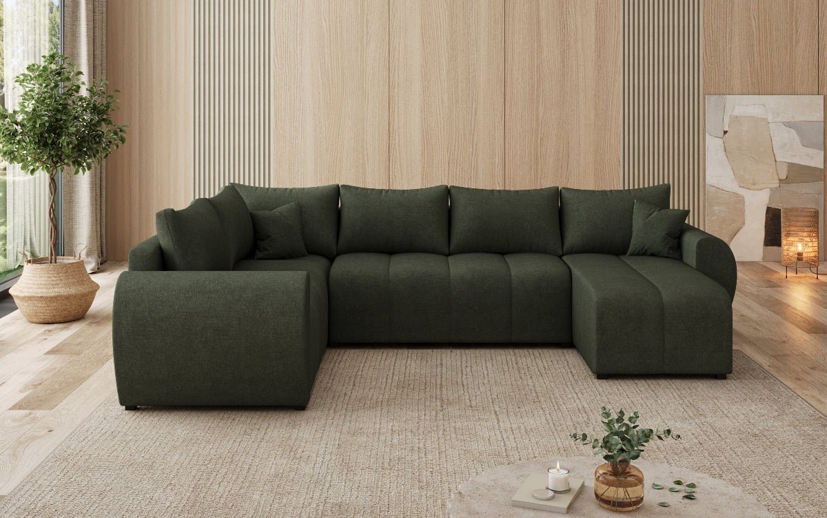 Designersofas Sorella U mat Schloof- a Klappfunktioun a Stoffer