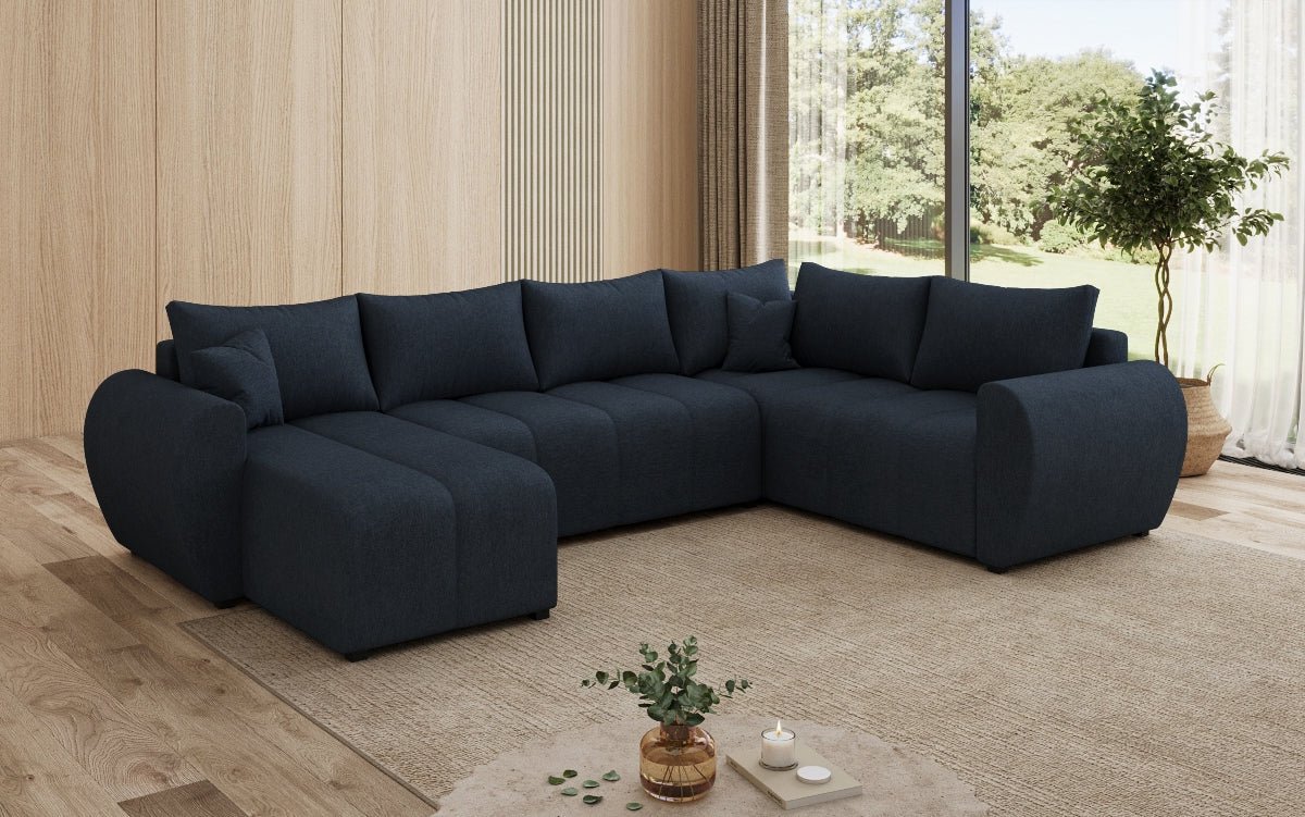 Designersofas Sorella U mat Schloof- a Klappfunktioun a Stoffer