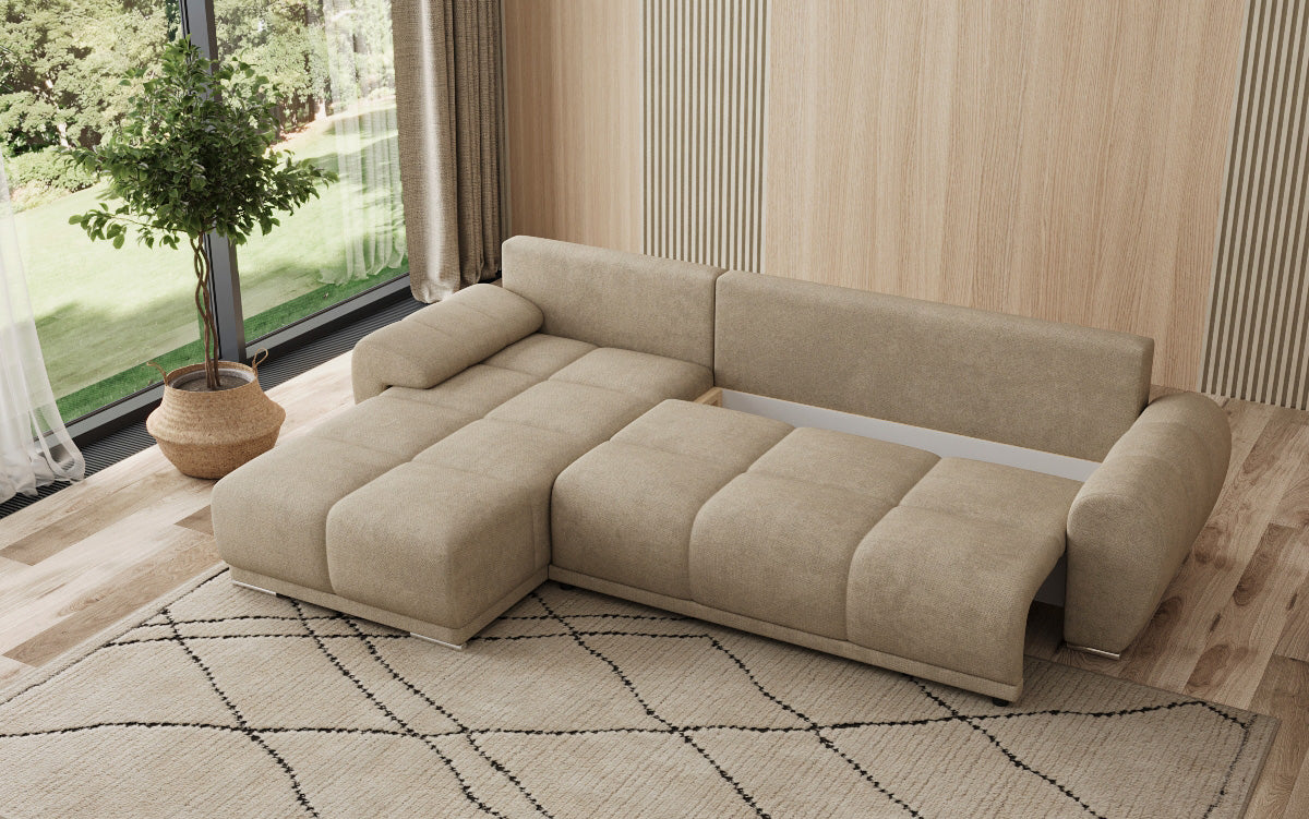 Canapé design Leni L avec fonction couchage et rabattable en tissu