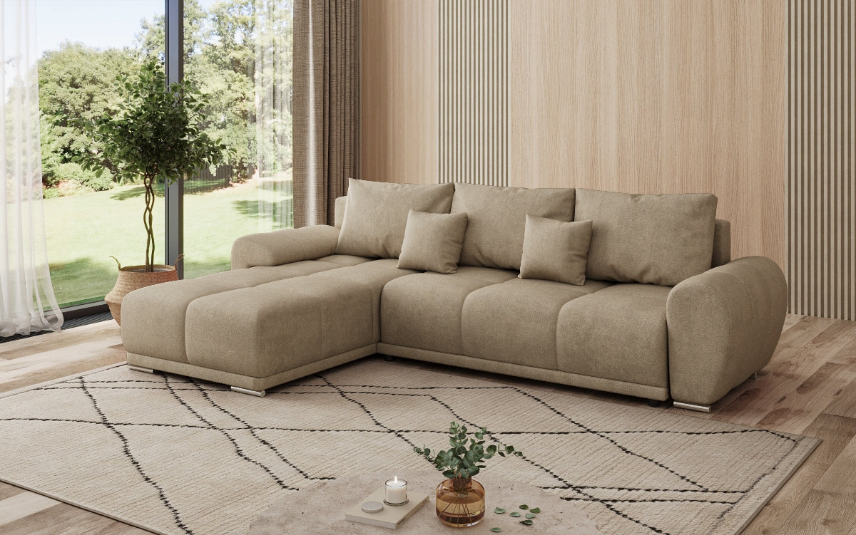 Designer sofa Leni L with sleeping and folding function in fabric