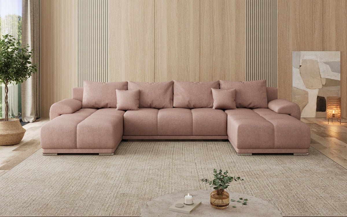 Designer Sofa Leni U mit Schlaf- und Klappfunktion in Stoff