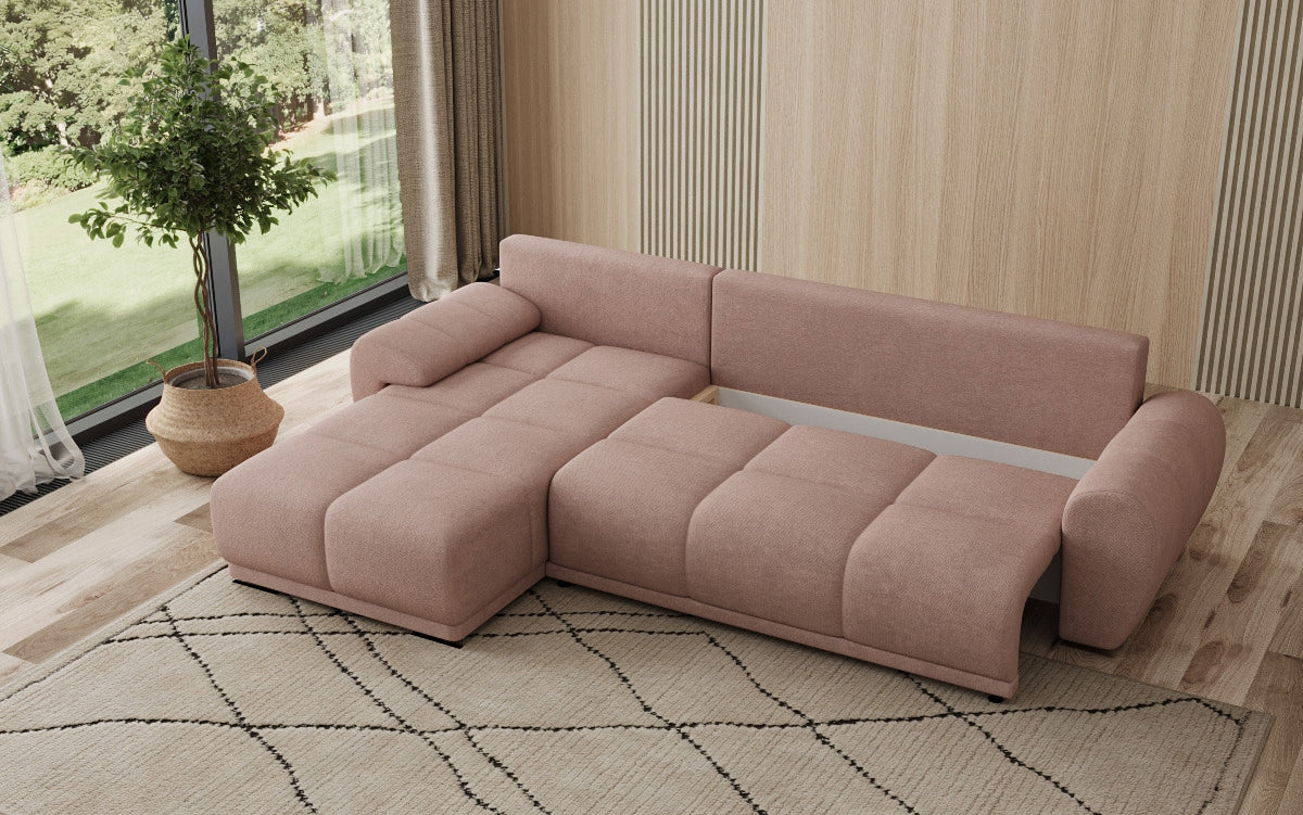 Canapé design Leni L avec fonction couchage et rabattable en tissu
