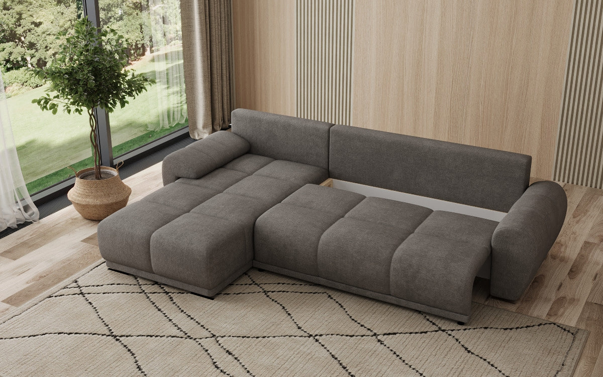 Canapé design Leni L avec fonction couchage et rabattable en tissu