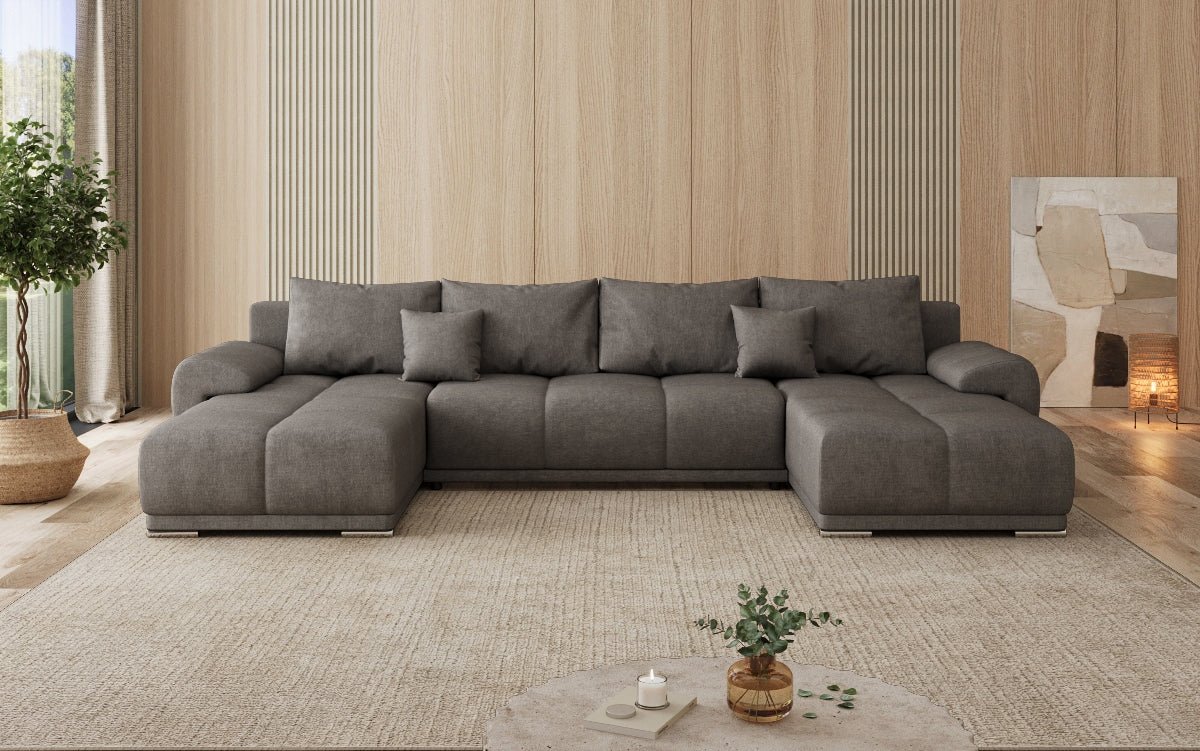 Designer Sofa Leni U mit Schlaf- und Klappfunktion in Stoff