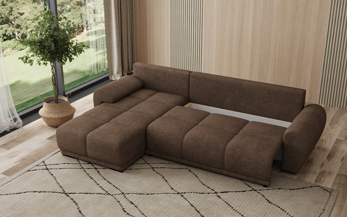Canapé design Leni L avec fonction couchage et rabattable en tissu