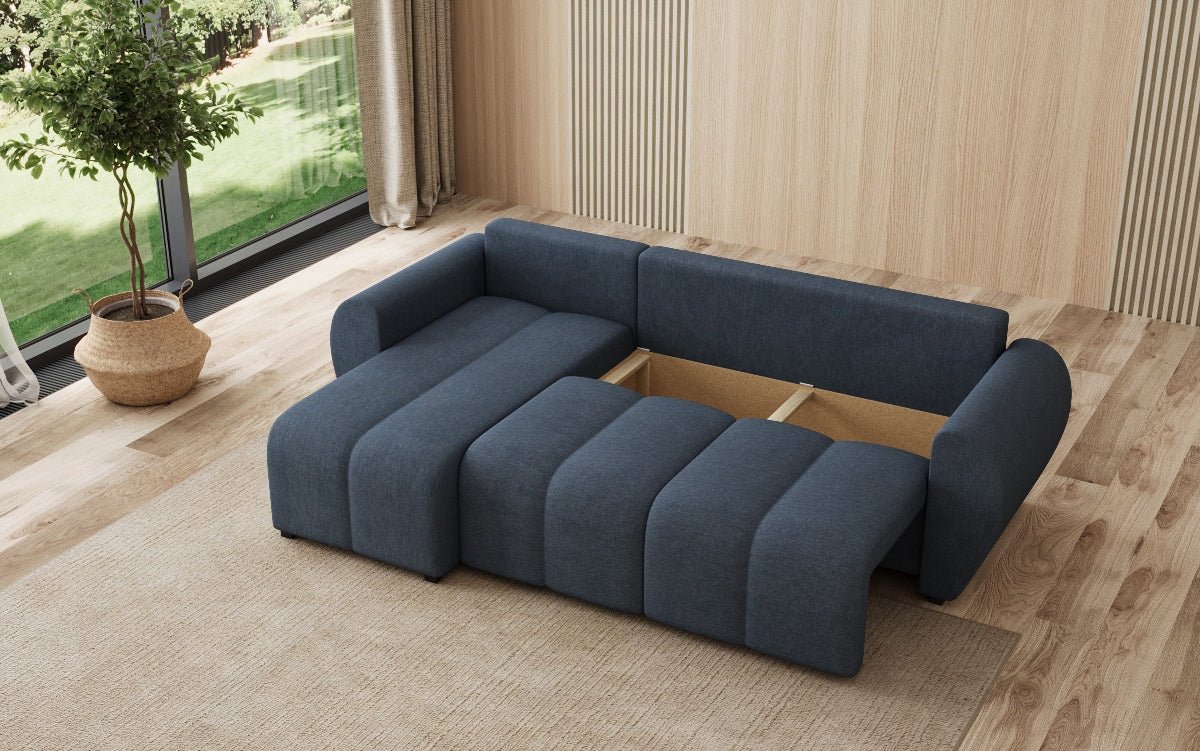 Designer Sofa Sorella L mit Schlaf- und Klappfunktion in Stoff