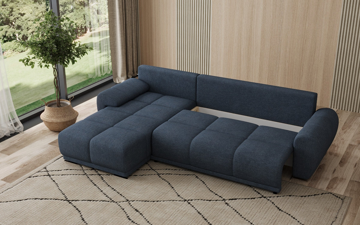 Canapé design Leni L avec fonction couchage et rabattable en tissu