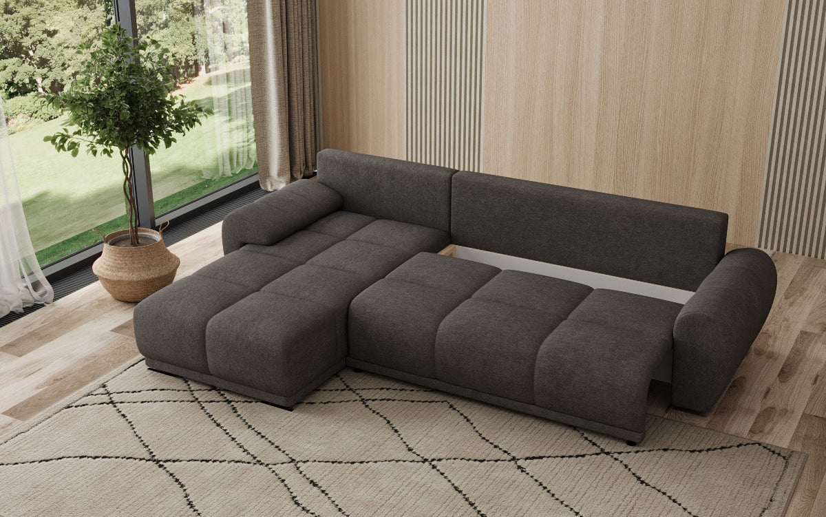 Canapé design Leni L avec fonction couchage et rabattable en tissu