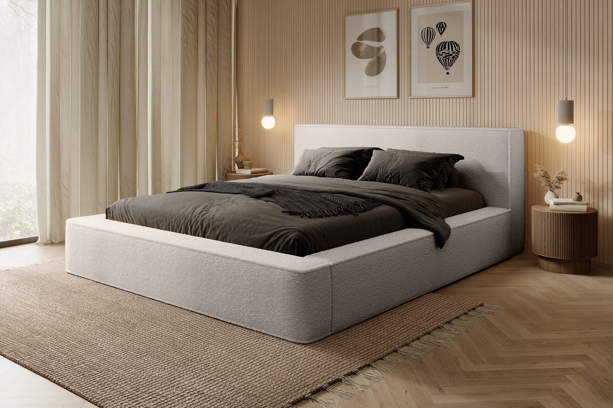 Designer Polsterbett Alma Bouclé mit Stauraum