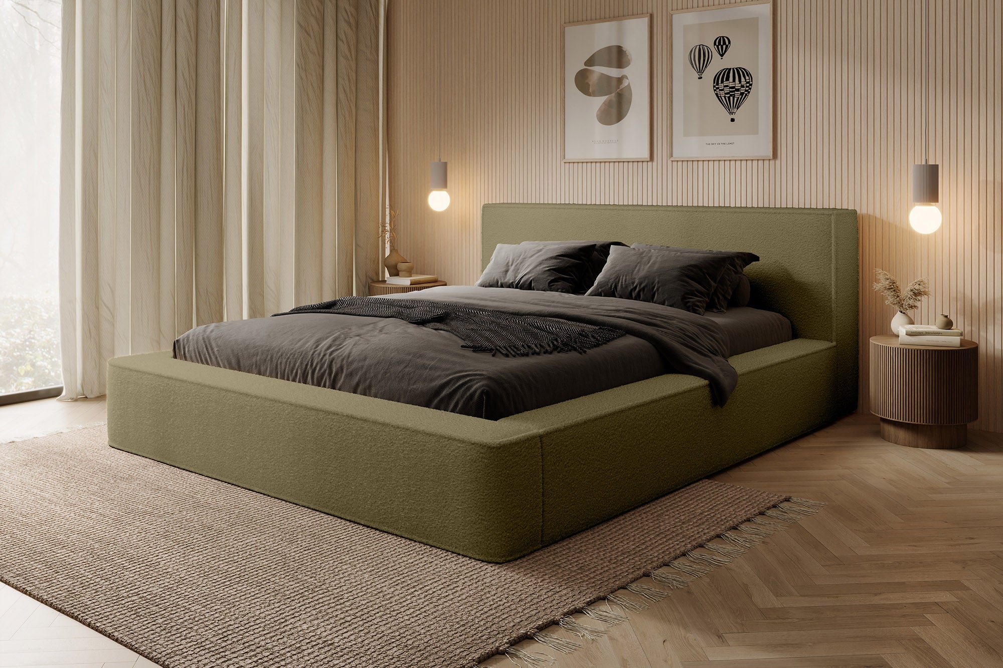 Designer Polsterbett Alma Bouclé mit Stauraum
