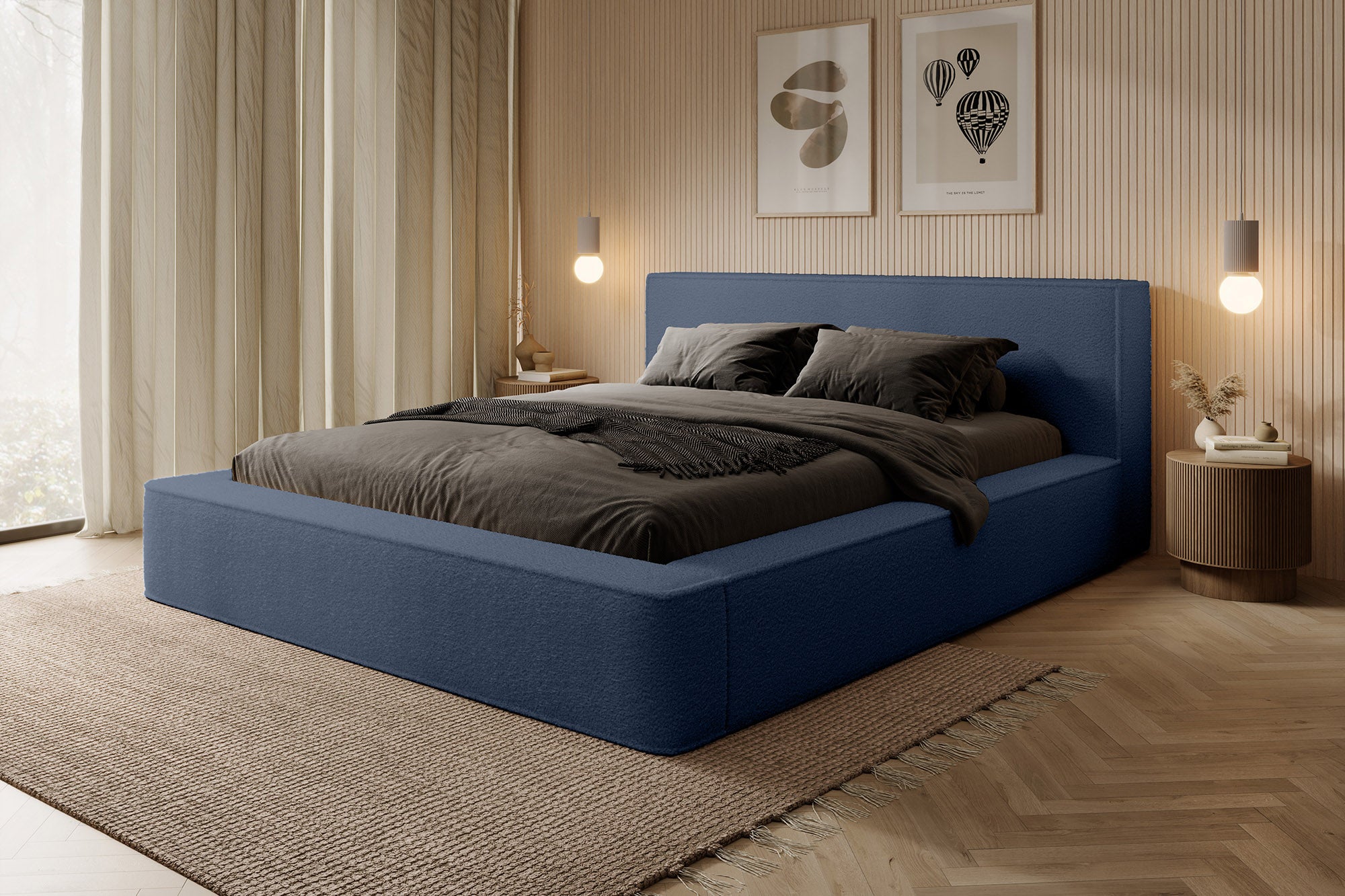 Designer Polsterbett Alma Bouclé mit Stauraum