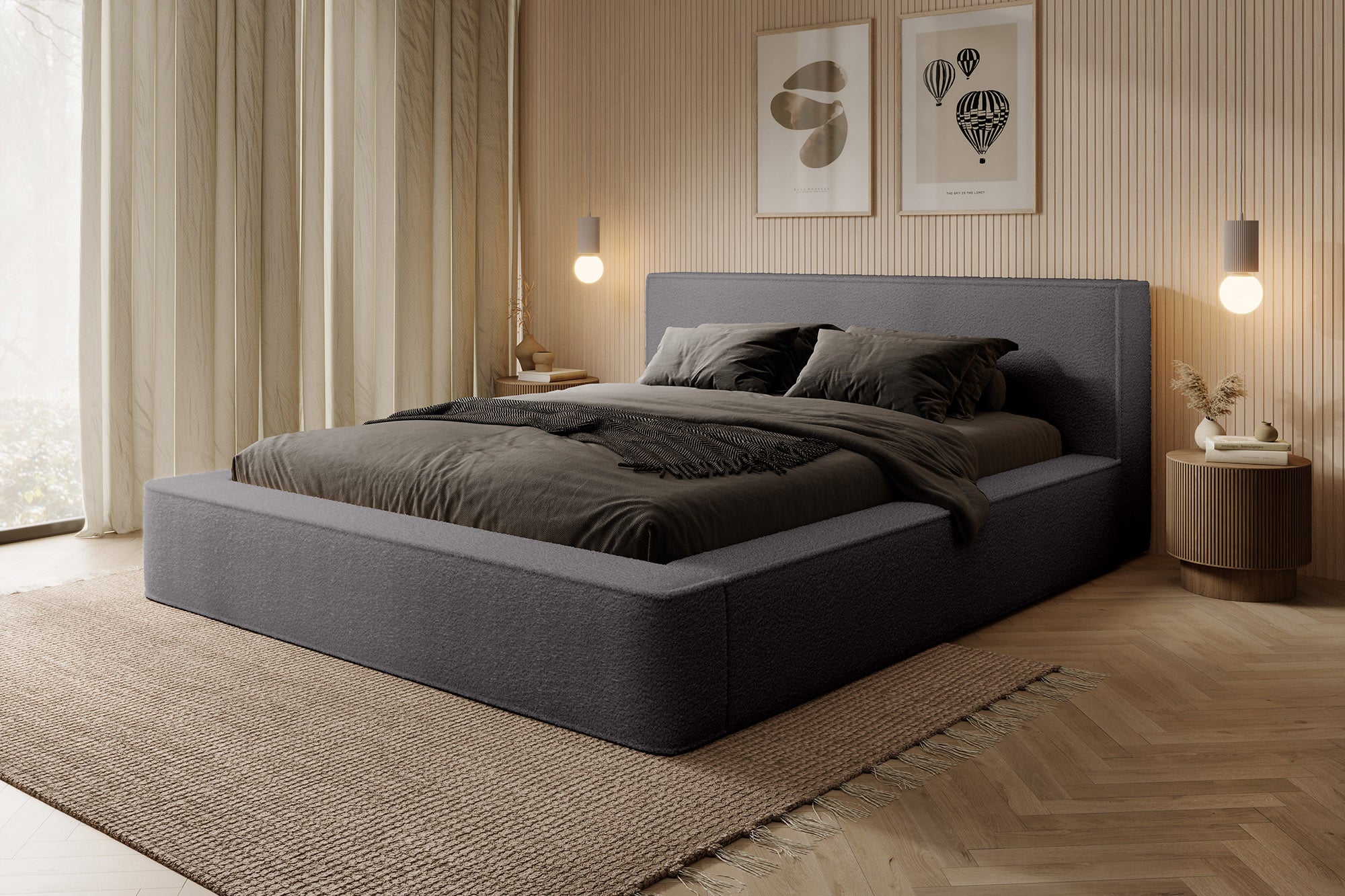 Designer Polsterbett Alma Bouclé mit Stauraum