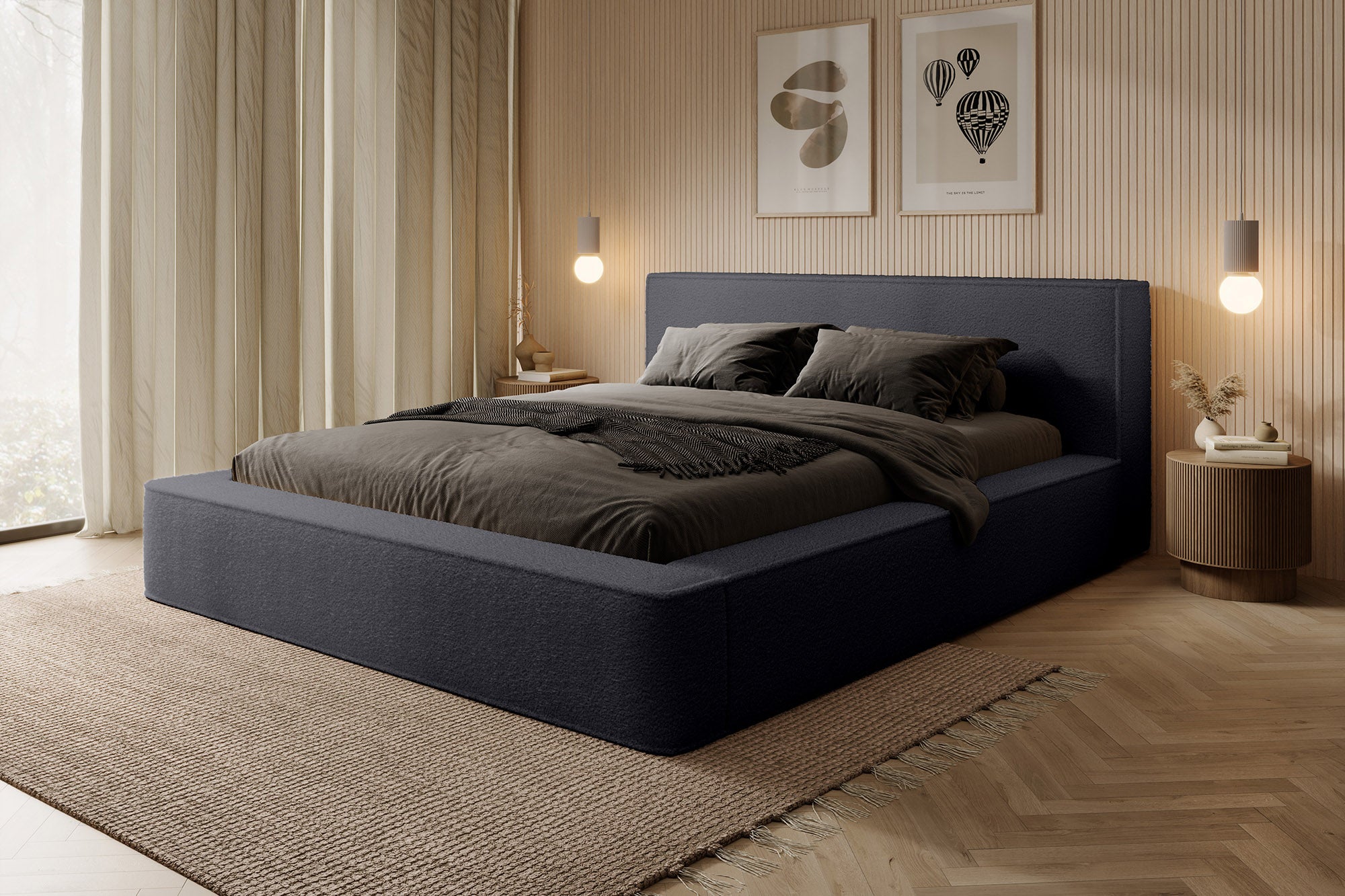 Designer Polsterbett Alma Bouclé mit Stauraum