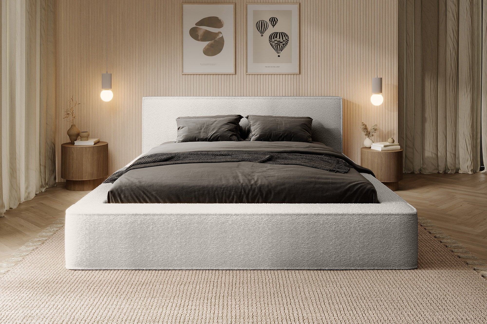 Designer Polsterbett Alma Bouclé mit Stauraum