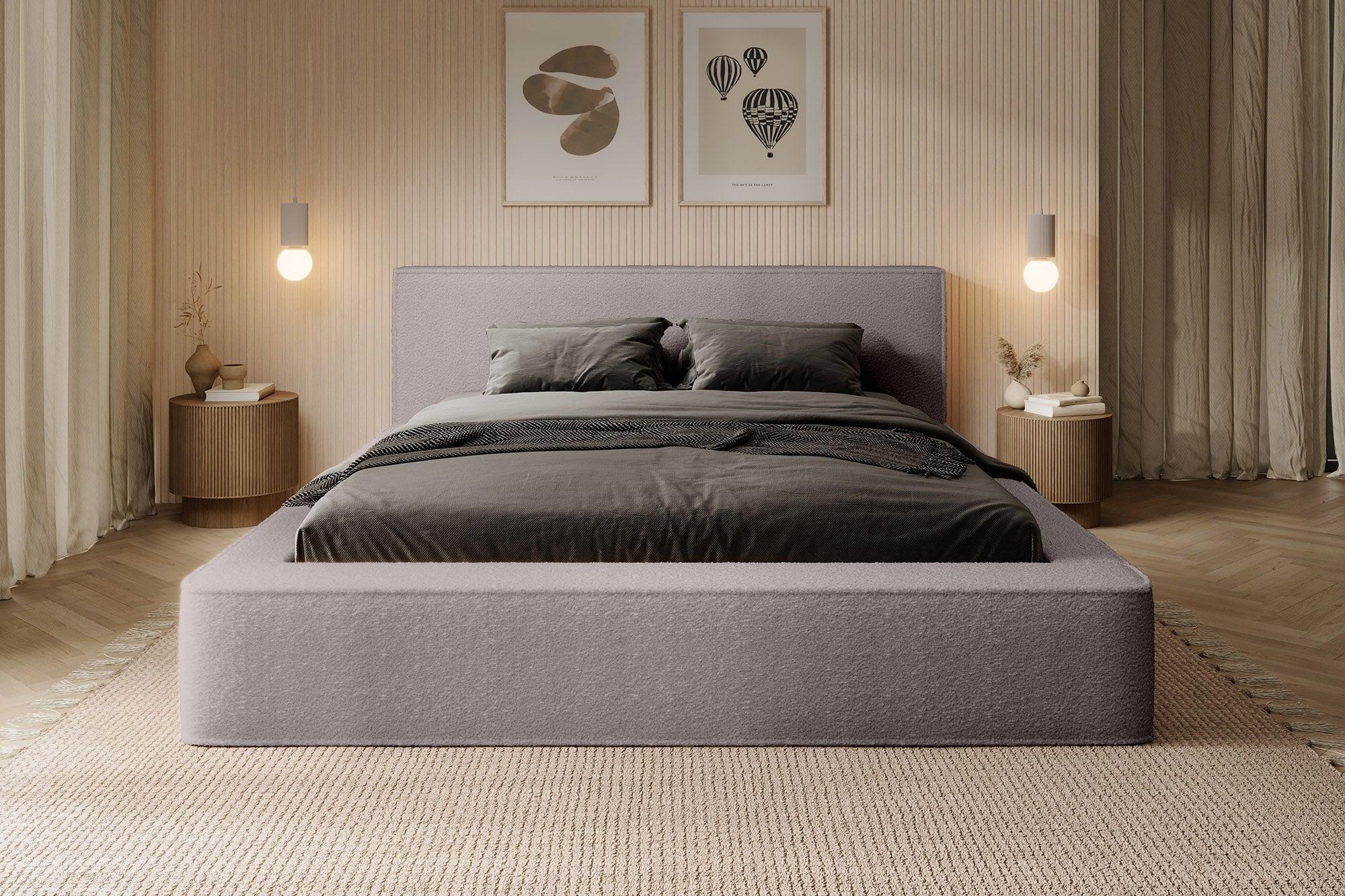 Designer Polsterbett Alma Bouclé mit Stauraum