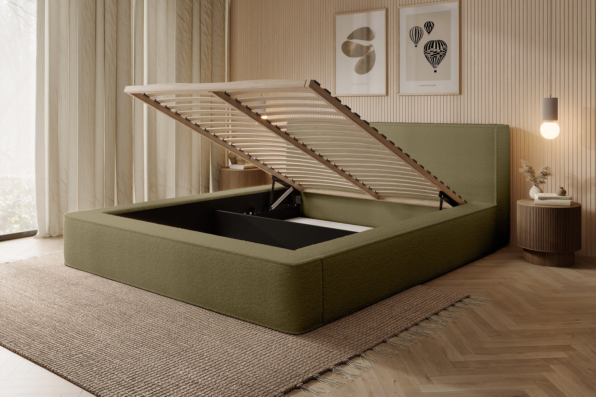 Designer Polsterbett Alma Bouclé mit Stauraum