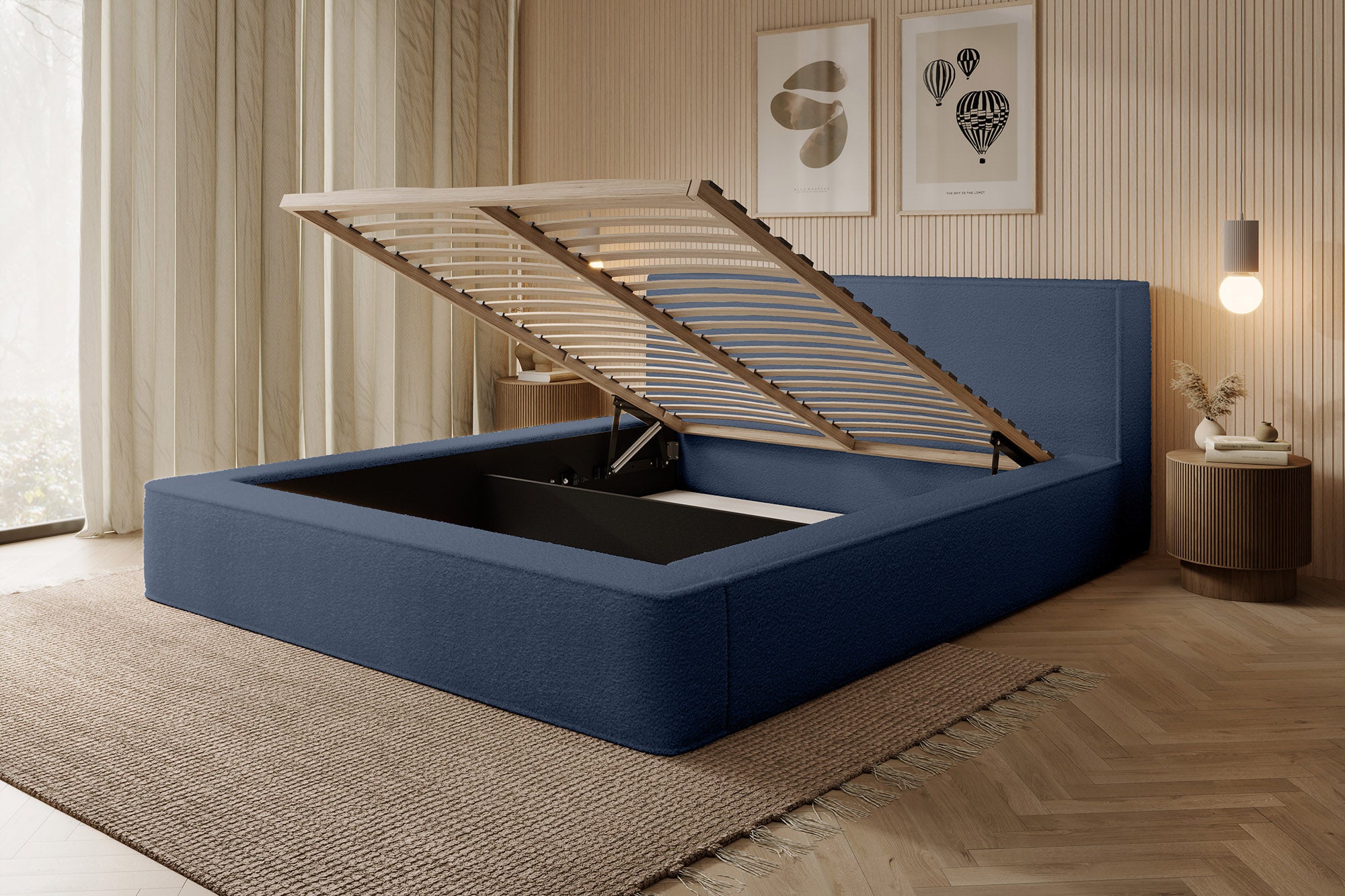 Designer Polsterbett Alma Bouclé mit Stauraum