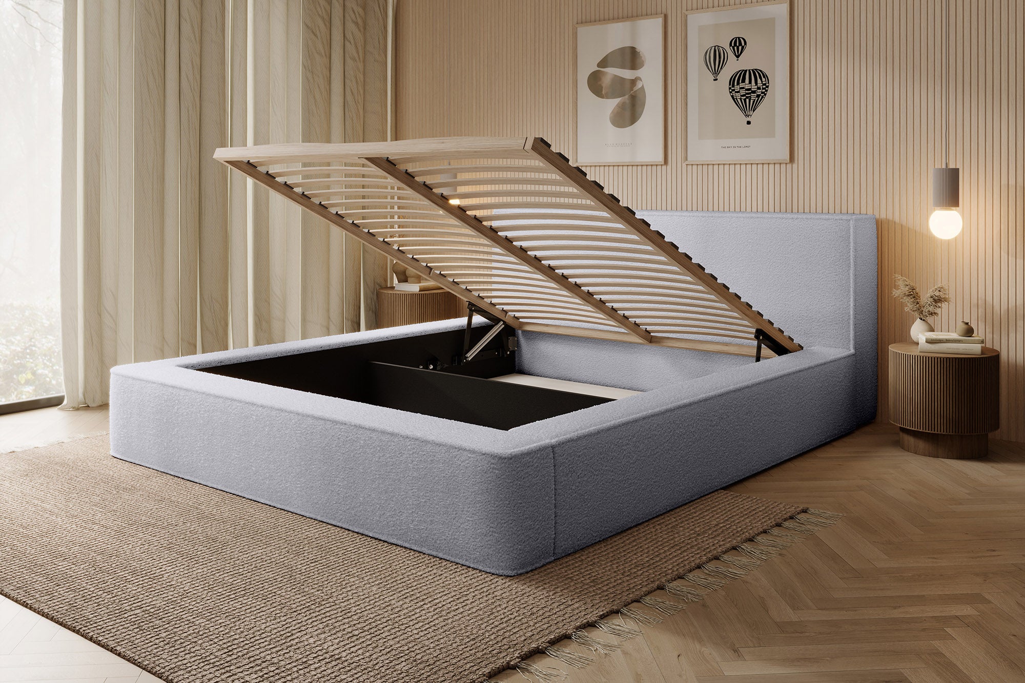 Designer Polsterbett Alma Bouclé mit Stauraum
