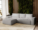 Designer-Ecksofa Nordic aus Samett mat Schloffunktioun a Stauraum