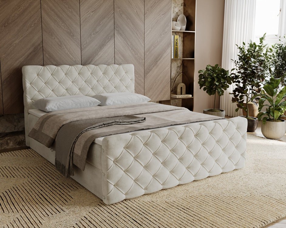Boxspringbett Chester Samt mat Stauraum