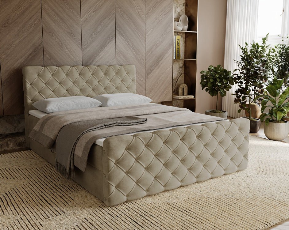 Boxspringbett Chester Samt mat Stauraum