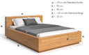 Designert Holzbett Calveno aus massiver Eechen mat Späicherraum an geradem Kappstéck