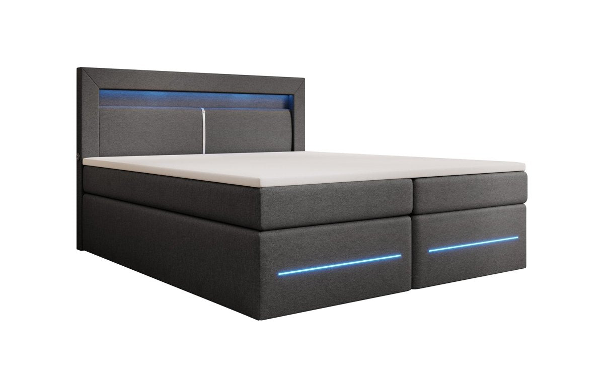 Boxspringbett Nera mit LED, USB und Stauraum - Luxusbetten24