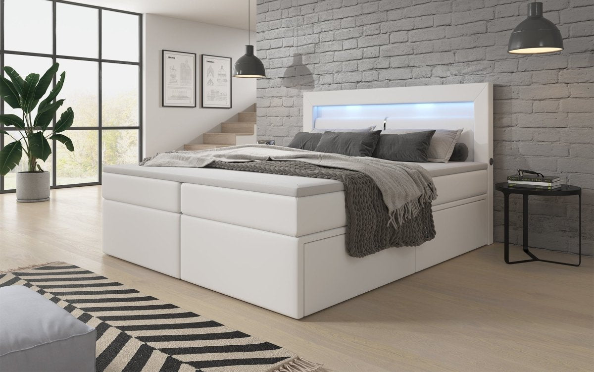 Boxspringbett Rinori mit LED, USB und Stauraum - Luxusbetten24