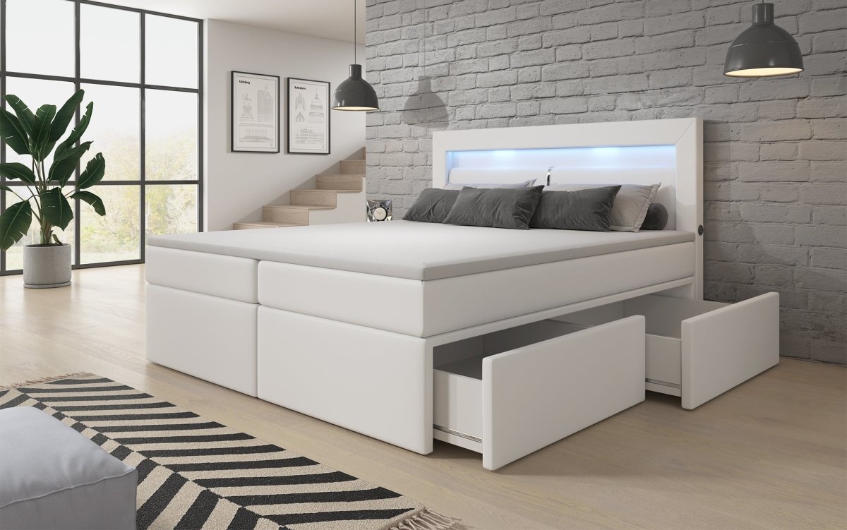 Boxspringbett Rinori mit LED, USB und Stauraum - Luxusbetten24