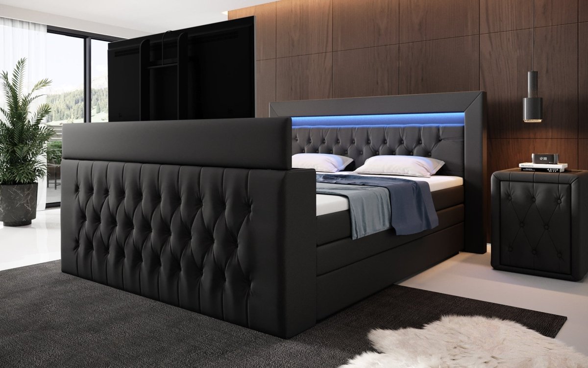 Boxspringbett Sonino mit TV Lift, RGB und Stauraum - Luxusbetten24