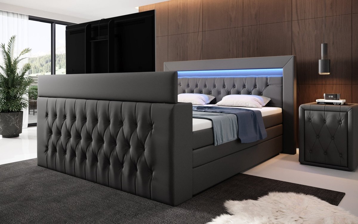 Boxspringbett Sonino mit TV Lift, RGB und Stauraum - Luxusbetten24