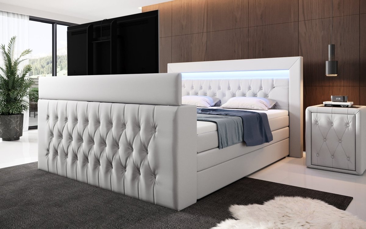 Boxspringbett Sonino mit TV Lift, RGB und Stauraum - Luxusbetten24