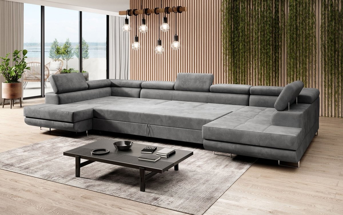 Designer Sofa Taormina mit Schlaf- und Klappfunktion (Samt) - Luxusbetten24