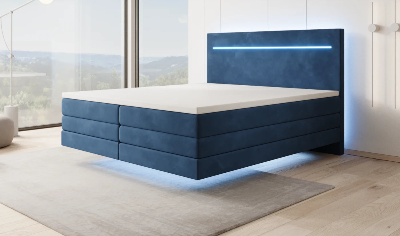 Schwiewend Boxspringbett a Samt Blo bei Dag